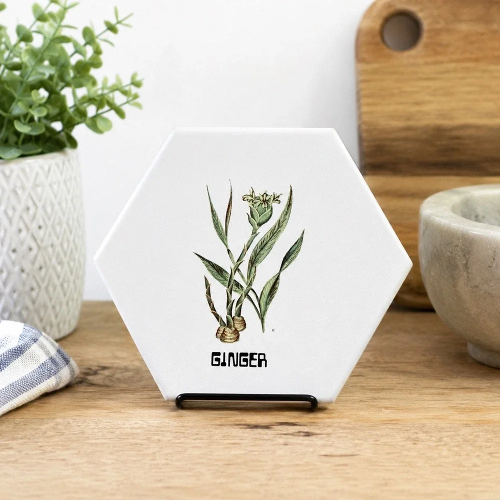 Vintage Ginger Ceramic Hexagon Trivet 6.5
